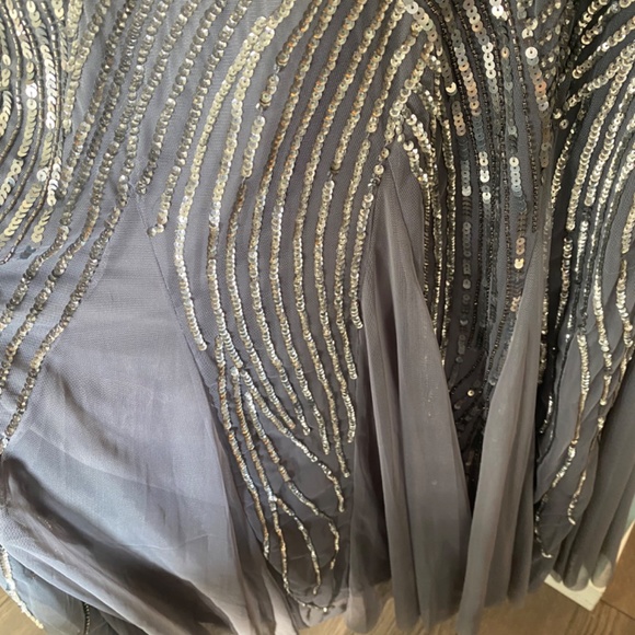 Adrianna Papell Silver Sequined Gown Size 10 - Picture 5 of 5